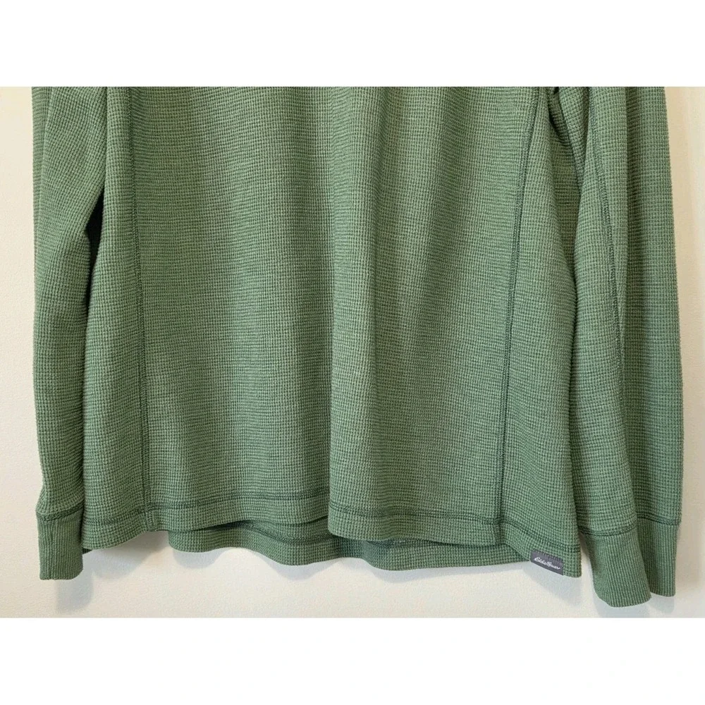 Eddie Bauer Mens Waffle Knit Henley Thermal Shirt Sz Large Green Outdoors Layer